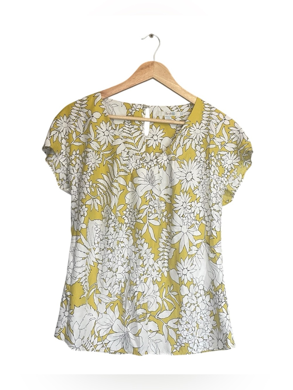 Boden Yellow and White Floral Short-Sleeve Blouse